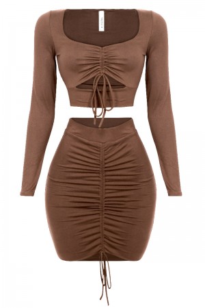 RUCHED CROP TOP AND MINI SKIRT SET