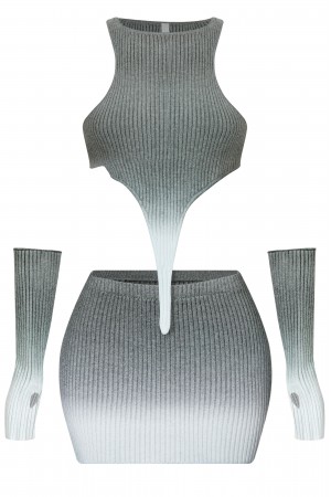 CROP TOP & MINI SKIRT OMBRE RIBBED KNIT SET