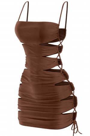 SLEEVELESS CUTOUTS BODYCON MESH MINI DRESS