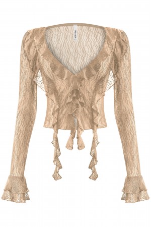 LONG SLEEVE SHEER RUFFLE TOP