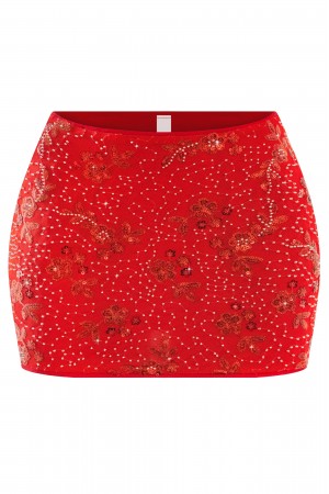 LOW WAISTED EMBELLISHED MINI SKIRT