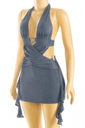 SLEEVELESS HALTER METALLIC MINI DRESS