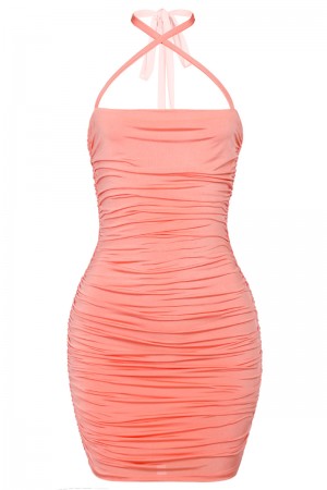 CROSS FRUCHED FRONT MINI DRESS