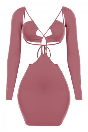 LONG SLEEVE CUTOUT MINI DRESS W/ OPEN BACK
