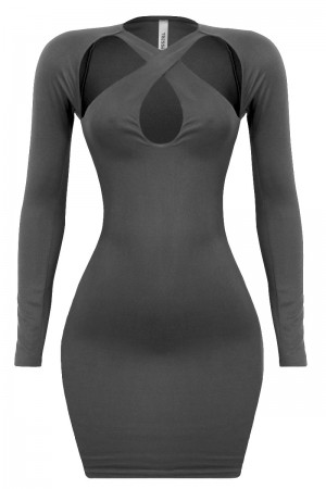 LONG SLEEVE CRISS CROSS CUT OUT DRESS