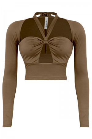 LONG SLEEVE HALTER CROP TOP