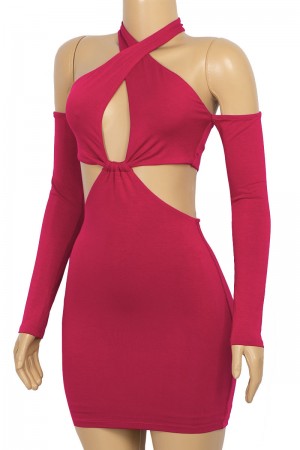 OFF SHOULDER HALTER CUT OUT MINI DRESS