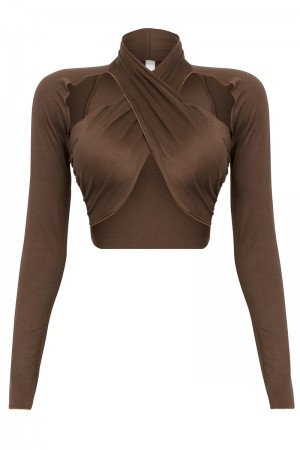 LONG SLEEVE HALTER CROP TOP