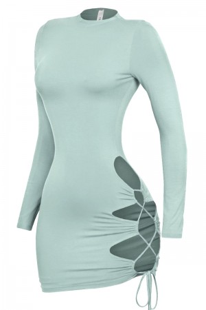 LONG SLEEVE MOCK NECK MINI DRESS W/ SIDE CUTOUTS
