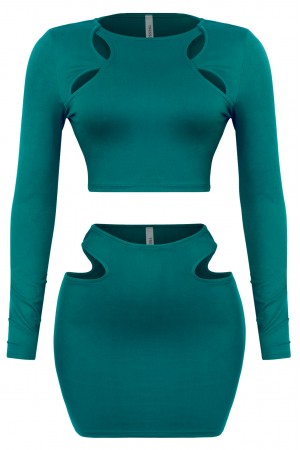 LONG SLEEVE CROP TOP & MINI SKIRT SET