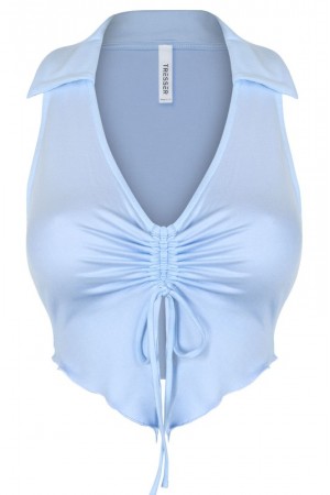 SLEEVELESS COLLAR OPRN FRONT CROP TOP