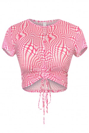 SHORT SLEEEVE ABSTRACT POLKA DOT PRINT CROP TOP