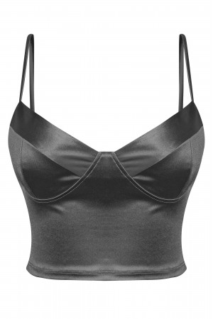SLEEVELESS SATIN BUSTIER CROP TOP