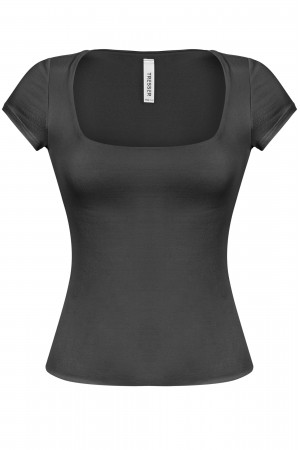 SHORT SLEEVE SCOOP NECK SOLID BASIC TOP