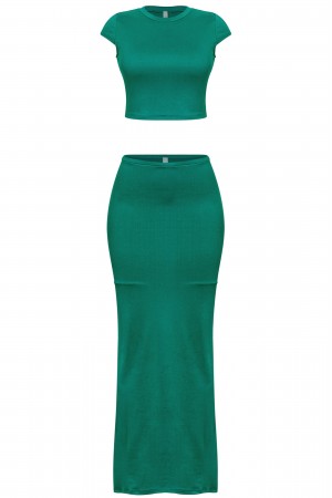 SHORT SLEEVE CROP TOP & MAXI SKIRT SET