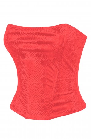 STRAPLESS LEATHER SNAKE PRINT CORSET CROP TOP