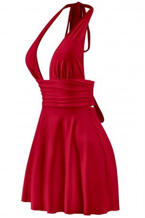 SLEEVELESS HALTER PLUNGE RUCHED MINI DRESS