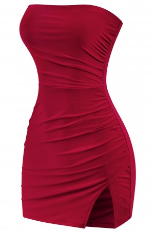 STRAPLESS MINI DRESS W/ SIDE SLIT