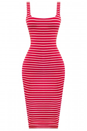 SLEEVELESS OPEN BACK STRIPED MIDI DRESS