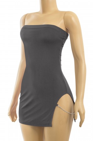 STRAPLESS SIDE CUTOUT RHINESTONE MINI DRESS