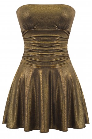 STRAPLESS METALLIC RUFFLED MINI DRESS