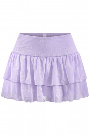 LAYERED RUFFLED FLORAL MESH MINI SKIRT