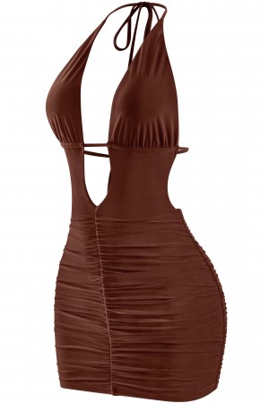 HALTER DEEP PLUNGE OPEN BACK MINI DRESS