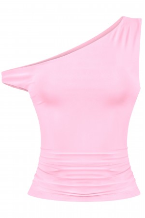 ASYMMETRICAL OFF SHOULDER RUCHED CROP TOP