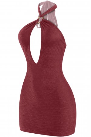 HALTER CUTOUT O-RING MINI DRESS