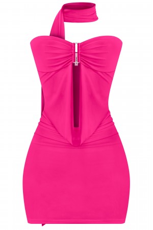 2 PC STRAPLESS NECK TIE MINI DRESS