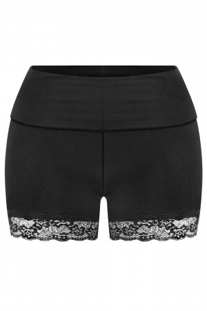MID-WAISTED FOLD OVER LACE TRIM SHORTS