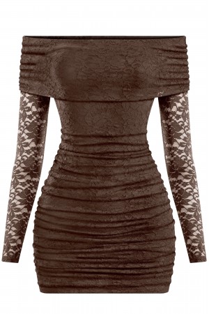 LONG SLEEVE OFF SHOULDER LACE MINI DRESS