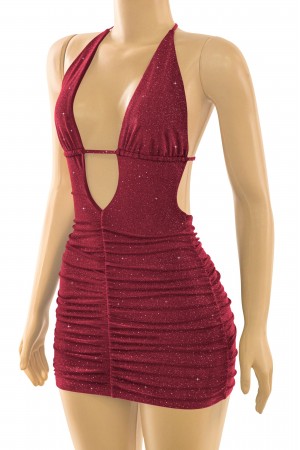 HALTER DEEP PLUNGE GLITTER MINI DRESS