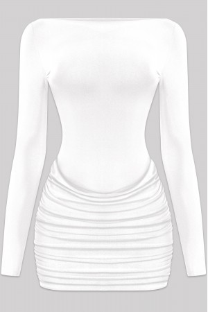 LONG SLEEVE RUCHED MINI DRESS