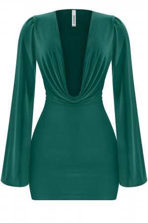 LONG SLEEVE COWL NECK MINI DRESS