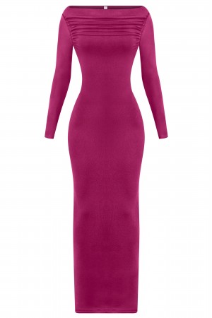 LONG SLEEVE SLEEVE BOAT NECKLINE MAXI DRESS