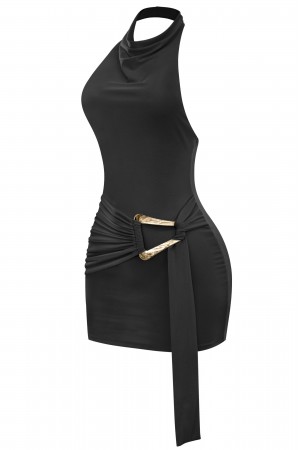 HALTER DRAPE TRIM DETAIL MINI DRESS