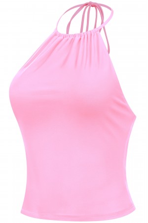SHIRRED HALTER OPEN BACK TOP